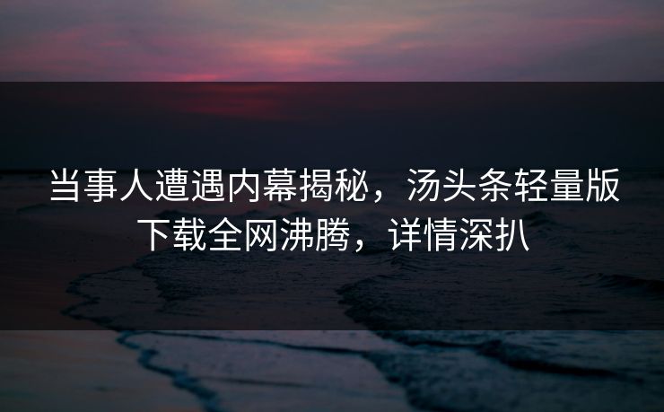 当事人遭遇内幕揭秘，汤头条轻量版下载全网沸腾，详情深扒
