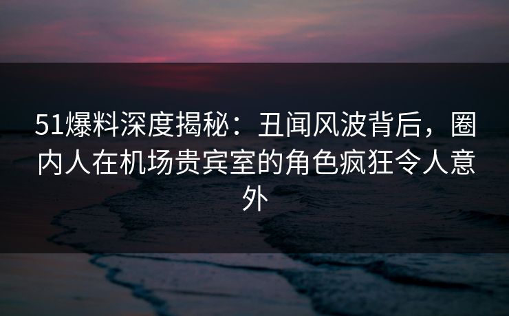 51爆料深度揭秘：丑闻风波背后，圈内人在机场贵宾室的角色疯狂令人意外