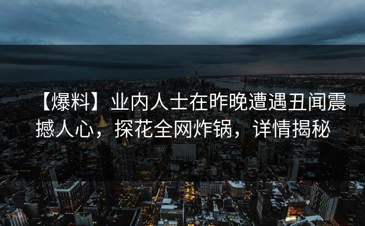 【爆料】业内人士在昨晚遭遇丑闻震撼人心,探花全网炸锅,详情揭秘